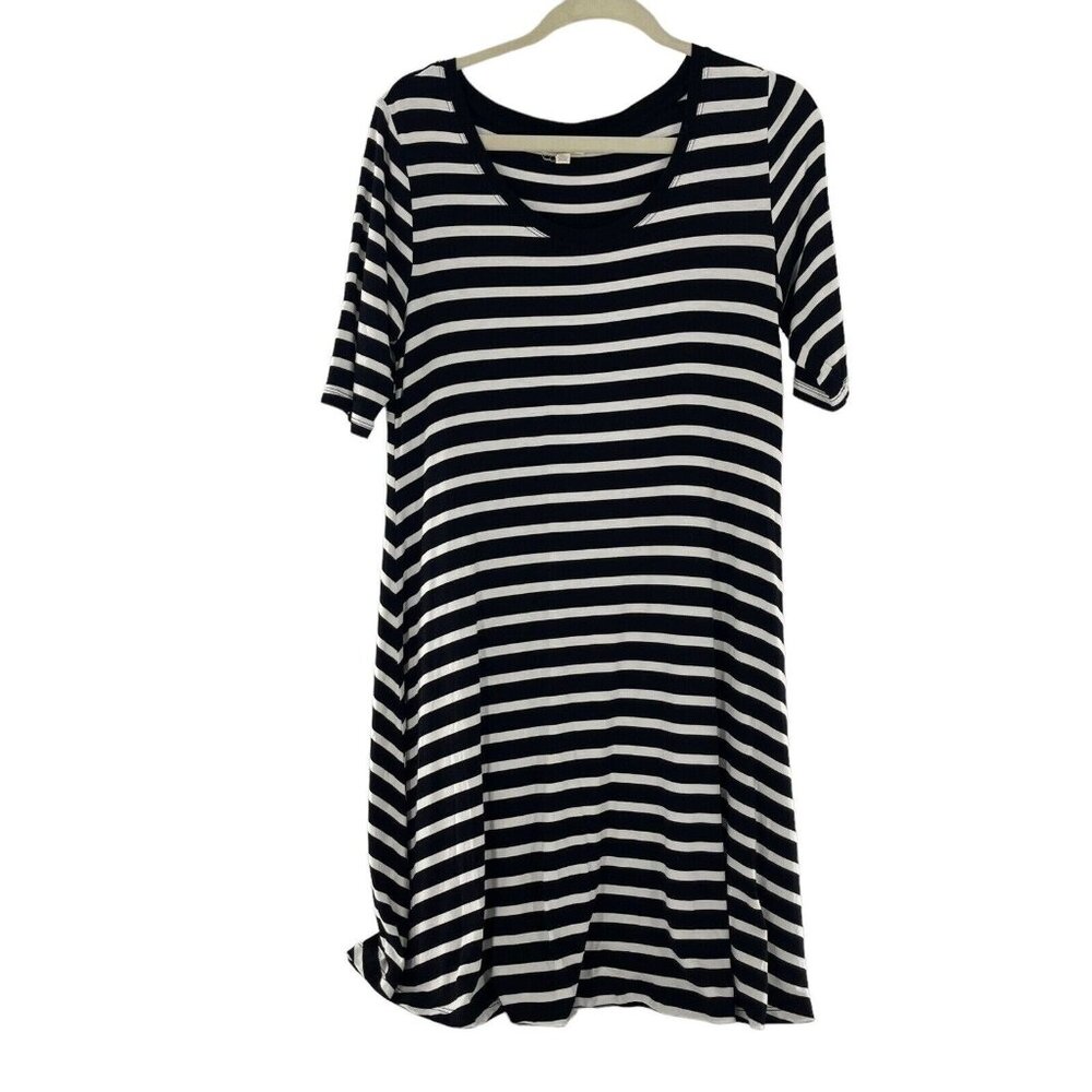 Greige‎ Black & White Striped Short Sleeve Swing Dress Large Beach Stretch